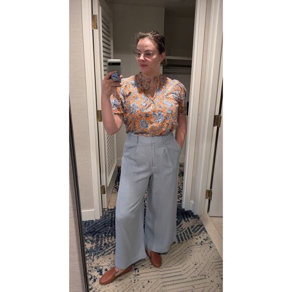 ROSETTA GETTY Women's Light Blue Linen Front Zip Wide Leg Trouser Pants Size 4 - Picture 11 of 14